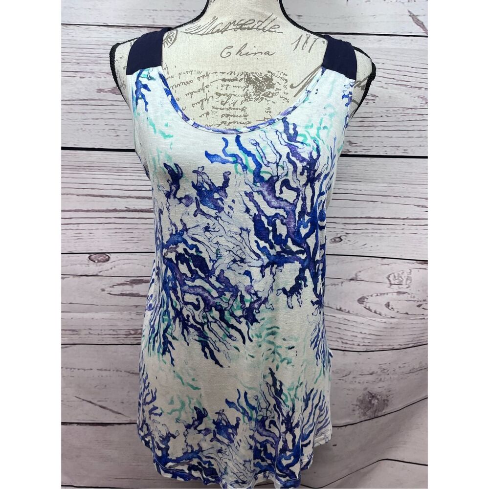 Max Jeans small blue/white sleeveless top with coral reef pattern - 3205